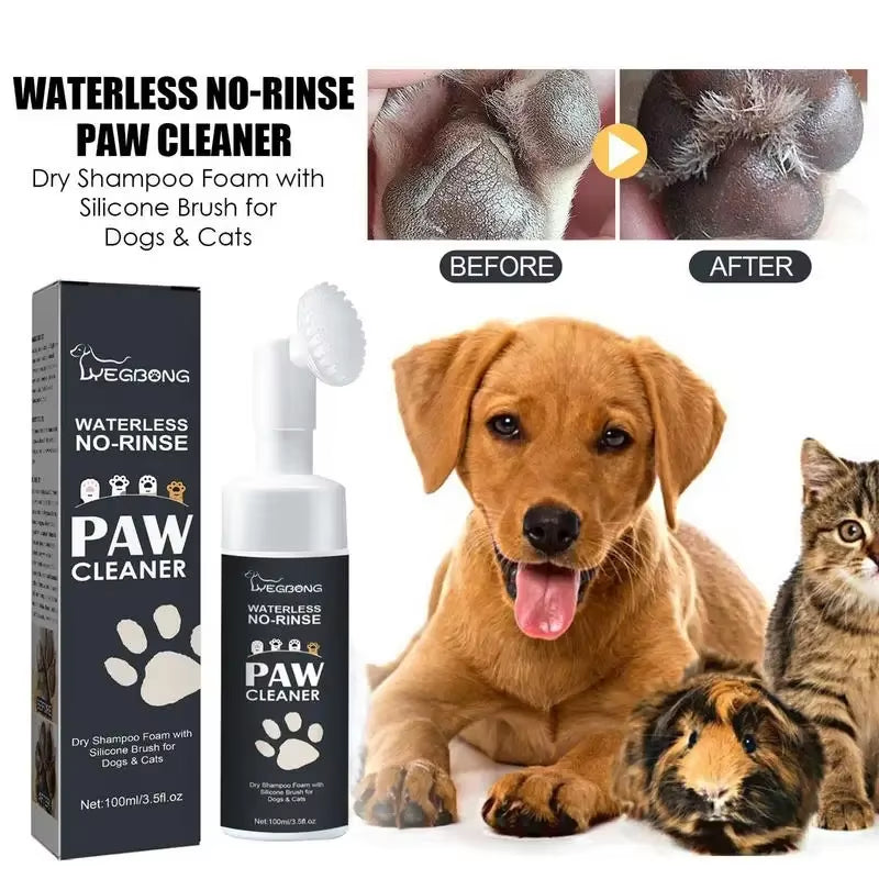 Revolutionary Waterless Pet Shampoo Foam for Dogs and Cats - 100ml Claw Cleaner with Silicone Brush for Effortless Paw Care