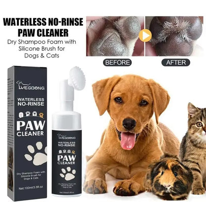 Revolutionary Waterless Pet Shampoo Foam for Dogs and Cats - 100ml Claw Cleaner with Silicone Brush for Effortless Paw Care