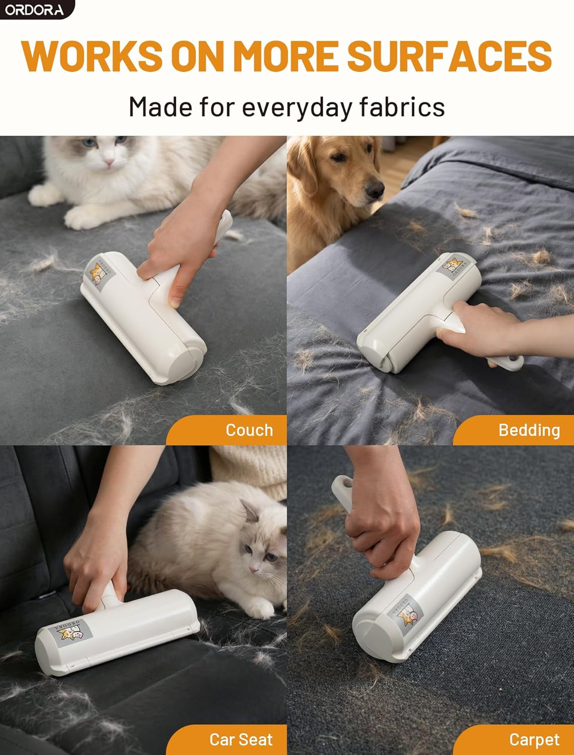 Effortless Pet Hair Removal Tool - Eco-Friendly Reusable Lint Roller for Dogs and Cats - Perfect for Furniture, Bedding, and Cars