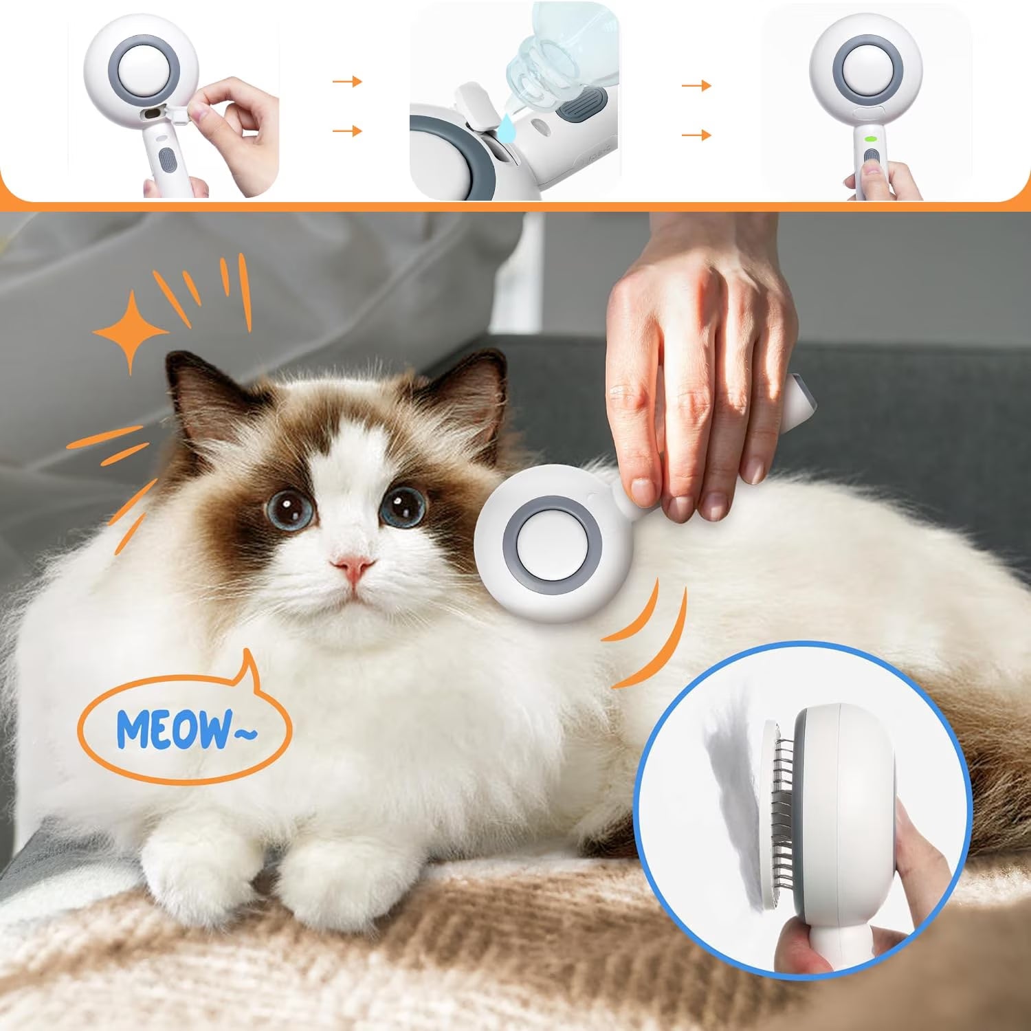 Revolutionary 3-in-1 Cat Steam Brush: Effortless Grooming with Hydrating Steam for Cats and Dogs