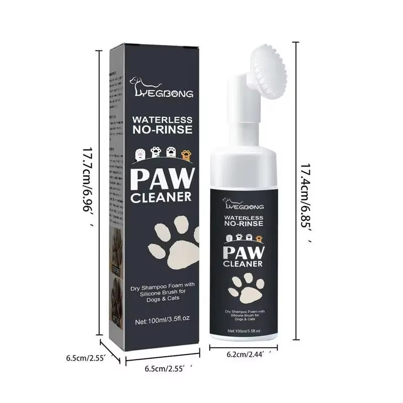 Revolutionary Waterless Pet Shampoo Foam for Dogs and Cats - 100ml Claw Cleaner with Silicone Brush for Effortless Paw Care