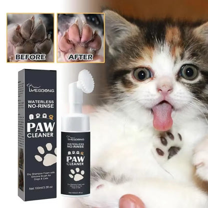 Revolutionary Waterless Pet Shampoo Foam for Dogs and Cats - 100ml Claw Cleaner with Silicone Brush for Effortless Paw Care
